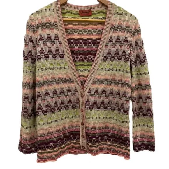 Missoni Made In Italy Multicolor Zig Zag Stripes Winter Cardigan Sweater Size 8 - Picture 1 of 8